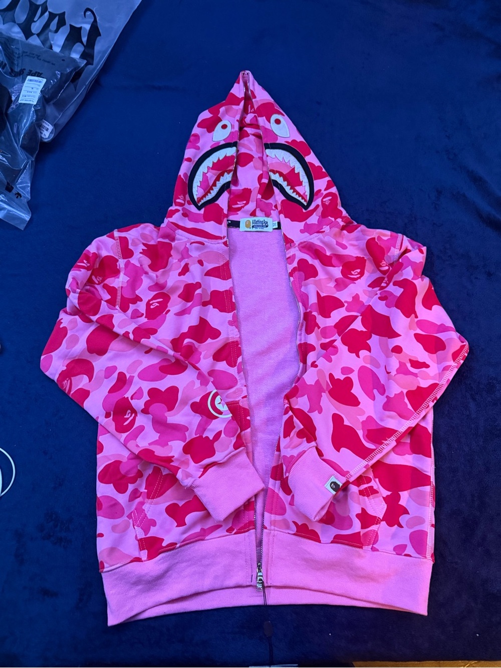 Unisex Pink Camo Shark-Print Hooded Zip Jacket